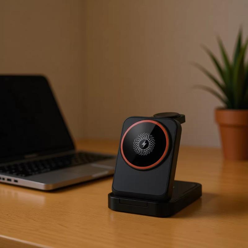 Desktop Multifunctional 15W Wireless Charger with Ambient Light & Foldable Magnetic Design for Office or Home Use
