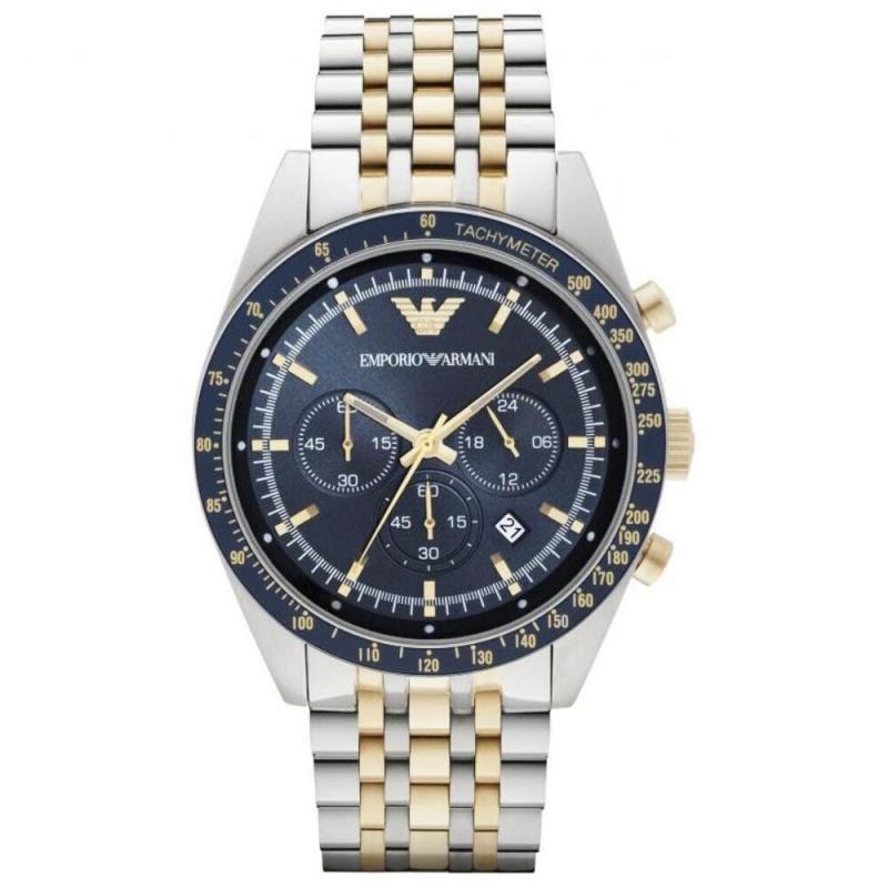 Emporio Armani Мужские кварцевые часы-хронограф Tazio XLarge Синие Двухцветные Металлические AR8030