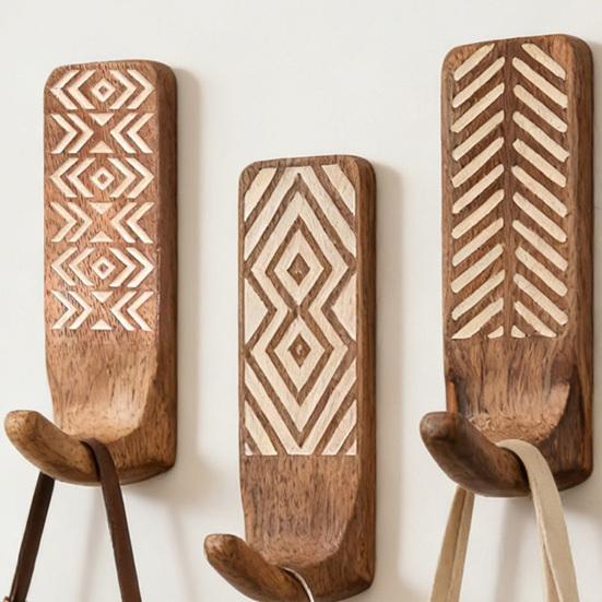 3 шт. Утолщенные настенные крючки из чистого дерева с металлическими усилениями Сверхпрочные вешалки для пальто и рюкзаков Домашний декор