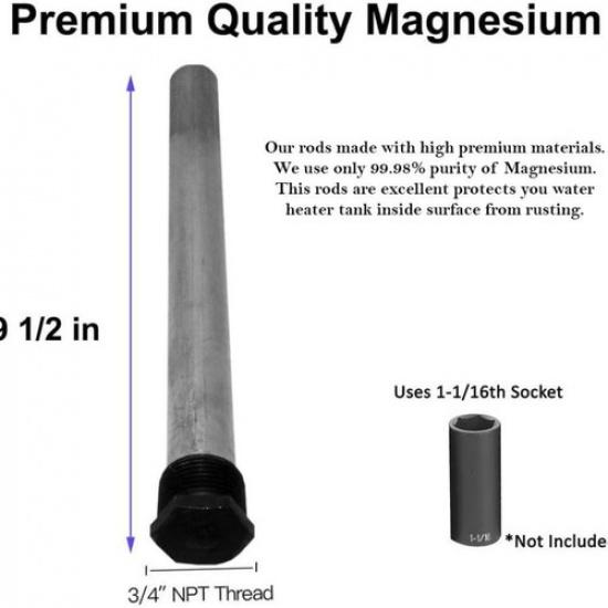 (2 упаковки) Анодный стержень для водонагревателя - Магниевый анодный стержень Резьба 3/4'' NPT - Бак