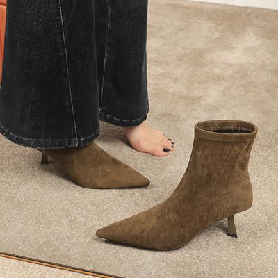 Модная обувь Liyke Винтажные женские ботильоны Модные туфли-лодочки с острым носком на низком тонком каблуке для весны и осени Женские эластичные облегающие короткие ботильоны