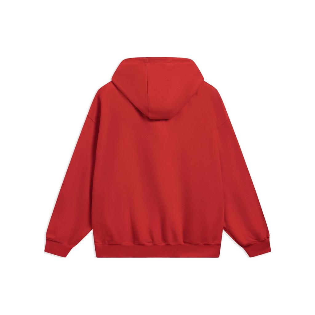 Li Ning Logo Letter Print Loose Pullover Hoodie Unisex Hoodies Cinnabar-Red AWDT311-2