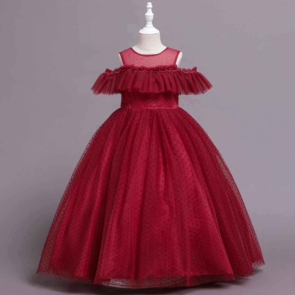 Платья для девочек среднего и большого размера Длинные платья в сеточку в горошек Маленькие детские платья принцессы Платья с бретелью через шею