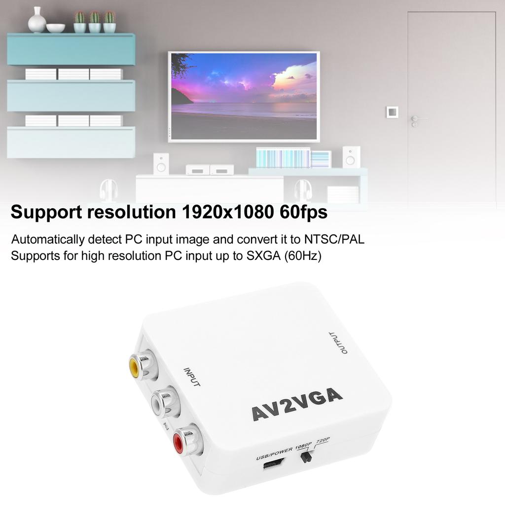 Для конвертера AV в VGA Портативный видеоконвертер 1920x1080 HD AV2VGA с USB-кабелем