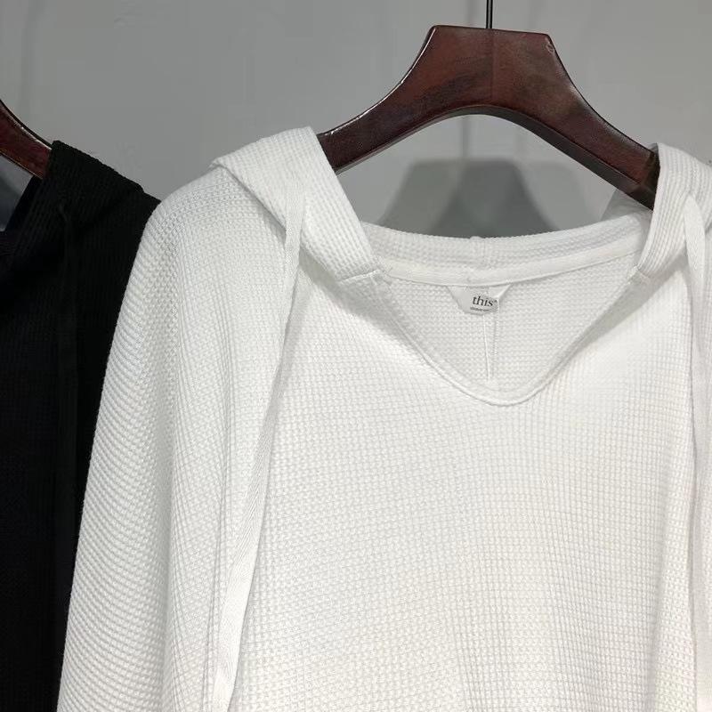 Топы больших размеров с вафельным капюшоном и длинными рукавами: Весна осень