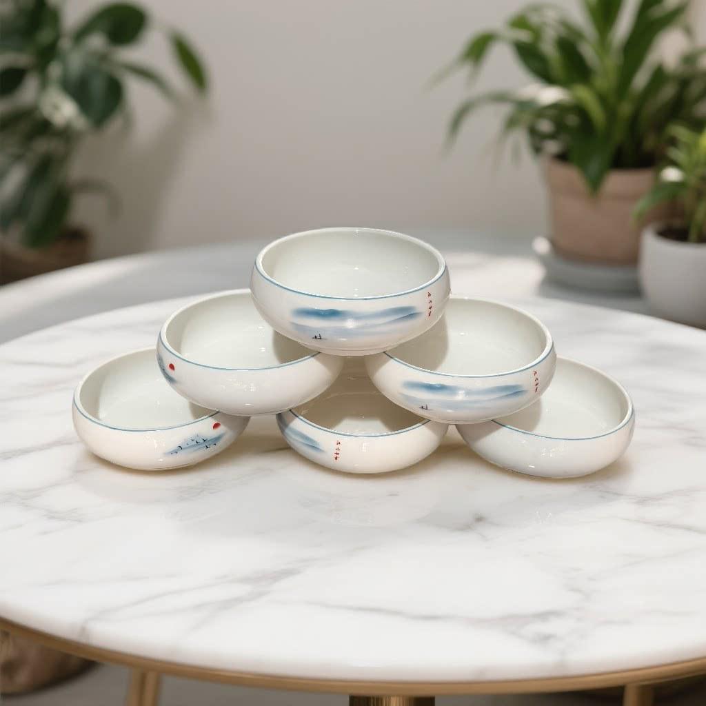 Художественная керамическая чаша-барабан для маринованной рыбы и лапши - Дизайн с лотосами