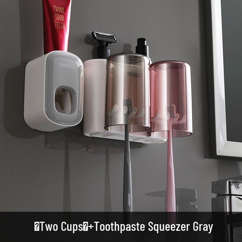 Ecoco Wall-Mounted Toothbrush Holder & Automatic Toothpaste Dispenser with Mouthwash Cup