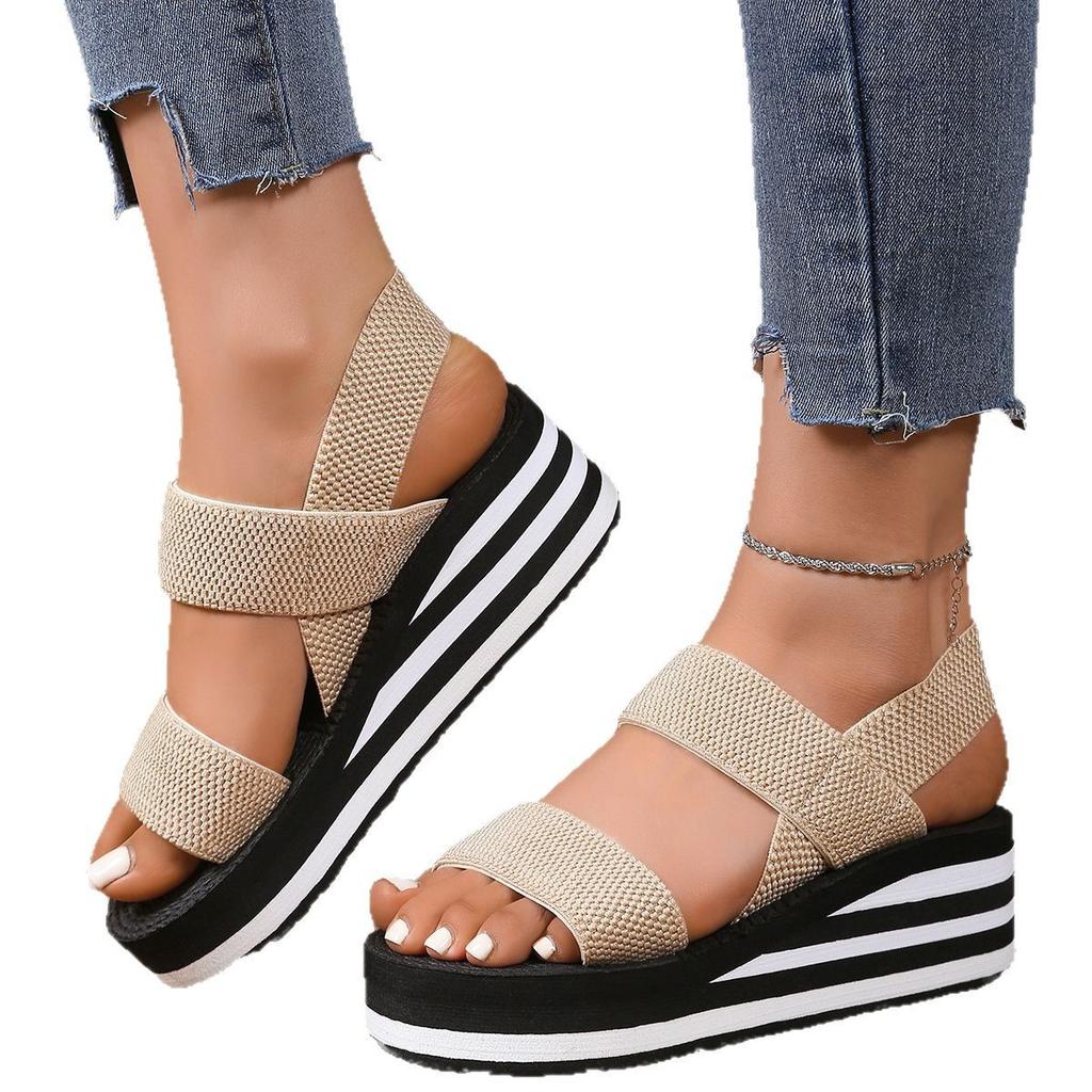 Сандалии иностранной торговли, женская верхняя одежда, летняя новая корейская версия, модные крестики с радужной платформой, римские туфли