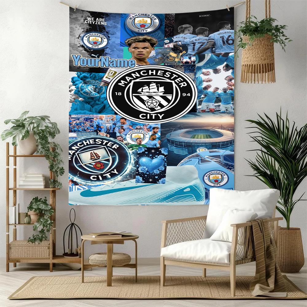 Manchester City Custom Your Name Wall Decor Tapestry Art For Pet Memorial Birthdaywedding Party Backdrop Family Gift