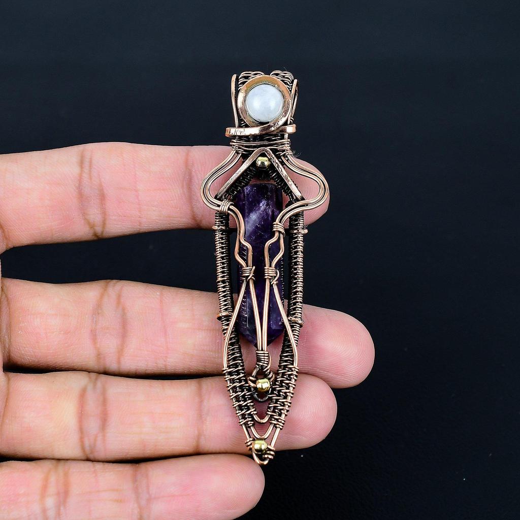 Sage Amethyst Pendant, Gemstone 999 Copper Wire Wrapped Jewelry Pendant, Handmade Jewelry Birthstone Pendant, Gift For Him