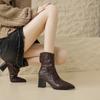 Модные женские зимние ботильоны с квадратным носком на высоком каблуке, кожаные ботинки челси, тренд 2024 года, новые дизайнерские массивные ботинки на зиму