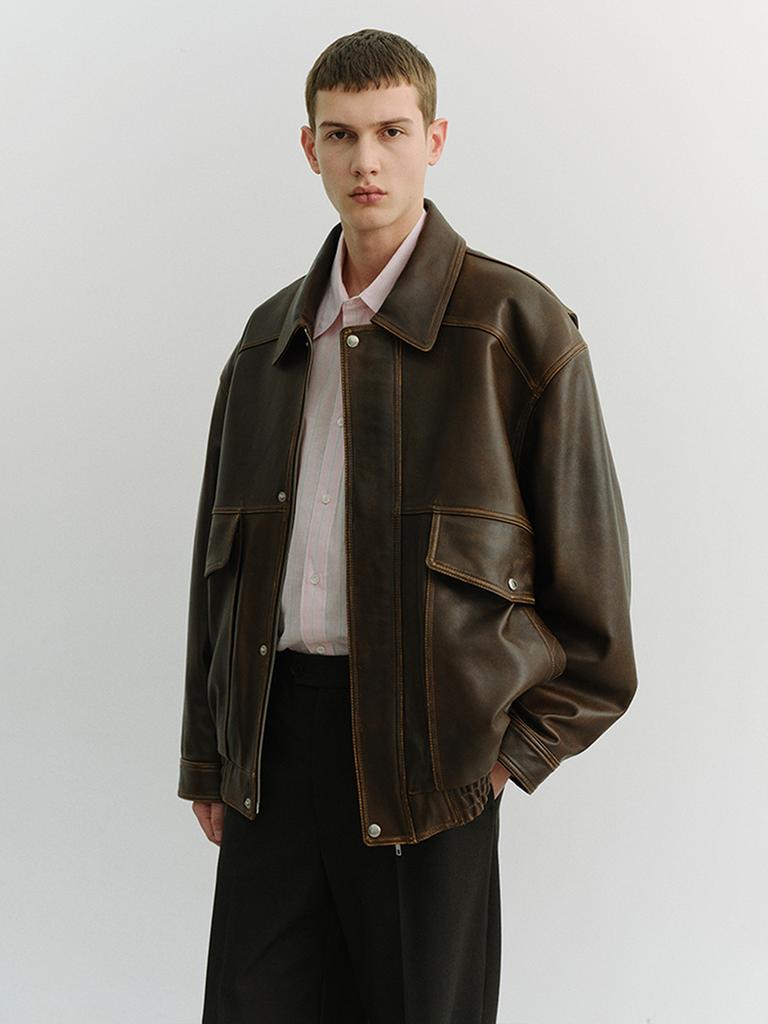 Dunst For Men Oversized Vintage Leather Blouson_Unisex_Udju6A103_Brushed Brown
