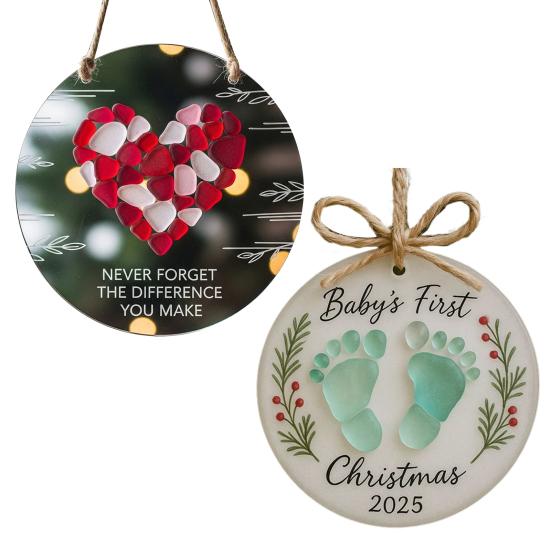 Baby's First Christmas Sea Glass Ornament Baby's Footprint Keepsake for Newborn Girl Boy Gift Coastal Christmas Tree Ornament for Home Decor