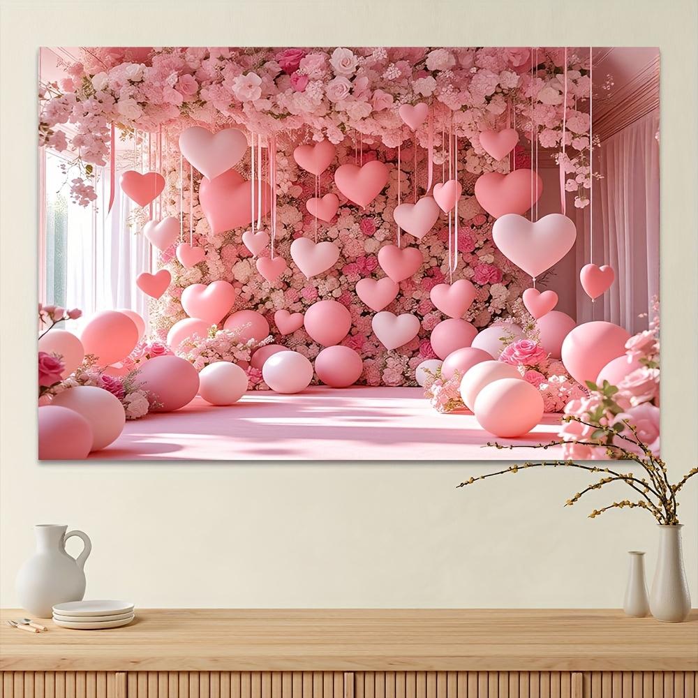 2D flat background 1 piece of pink rose wall background featuring dense blooming roses and heart-shaped decorations