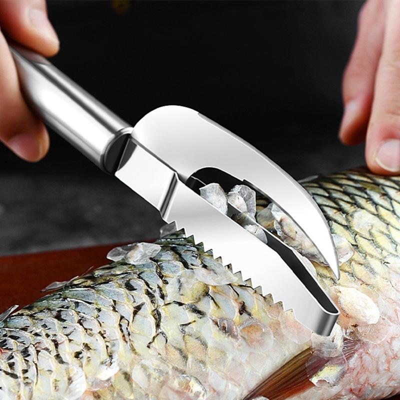 Lihe 2-in-1 Stainless Steel Fish Scaler, Manual Fish Belly Cutter, Household Seafood Cleaning Tool