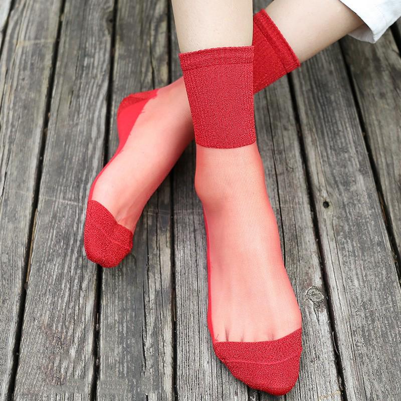 Exquisite Ladies Sexy Lace Fishnet Stockings Transparent Elastic Ankle Glass Socks Mesh Stockings