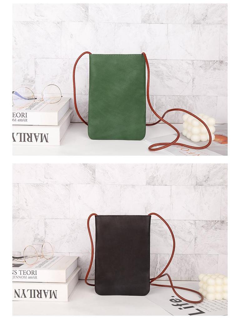 Genuine Leather Women's Mini Crossbody Cell Phone Bag - Simple, Solid Color, Versatile Shoulder Handbag for Outdoor Fashion