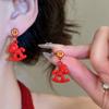 Fashion Jewelry Chinese Style Pony Earrings Fu Character Red Drop Earrings  Woman