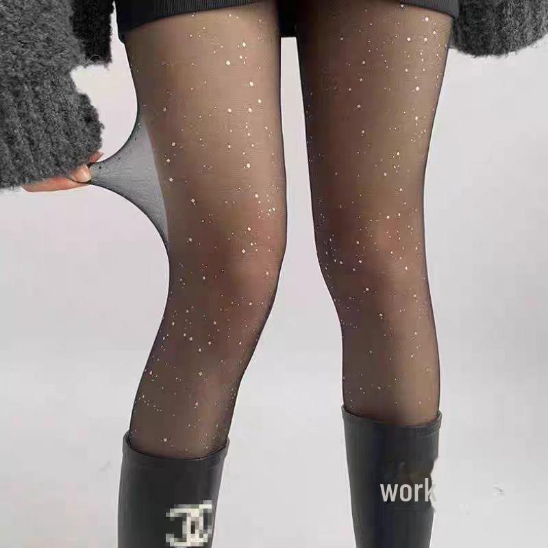 Korean Starry Sky Silver Sequin Black Pantyhose for Women