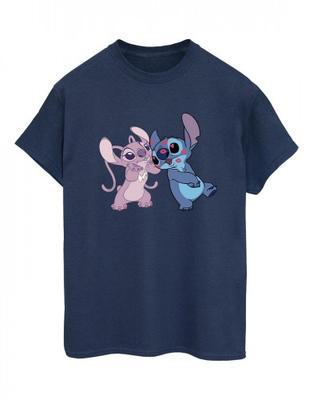 Женская/женская хлопковая футболка бойфренда Lilo & Stitch Kisses