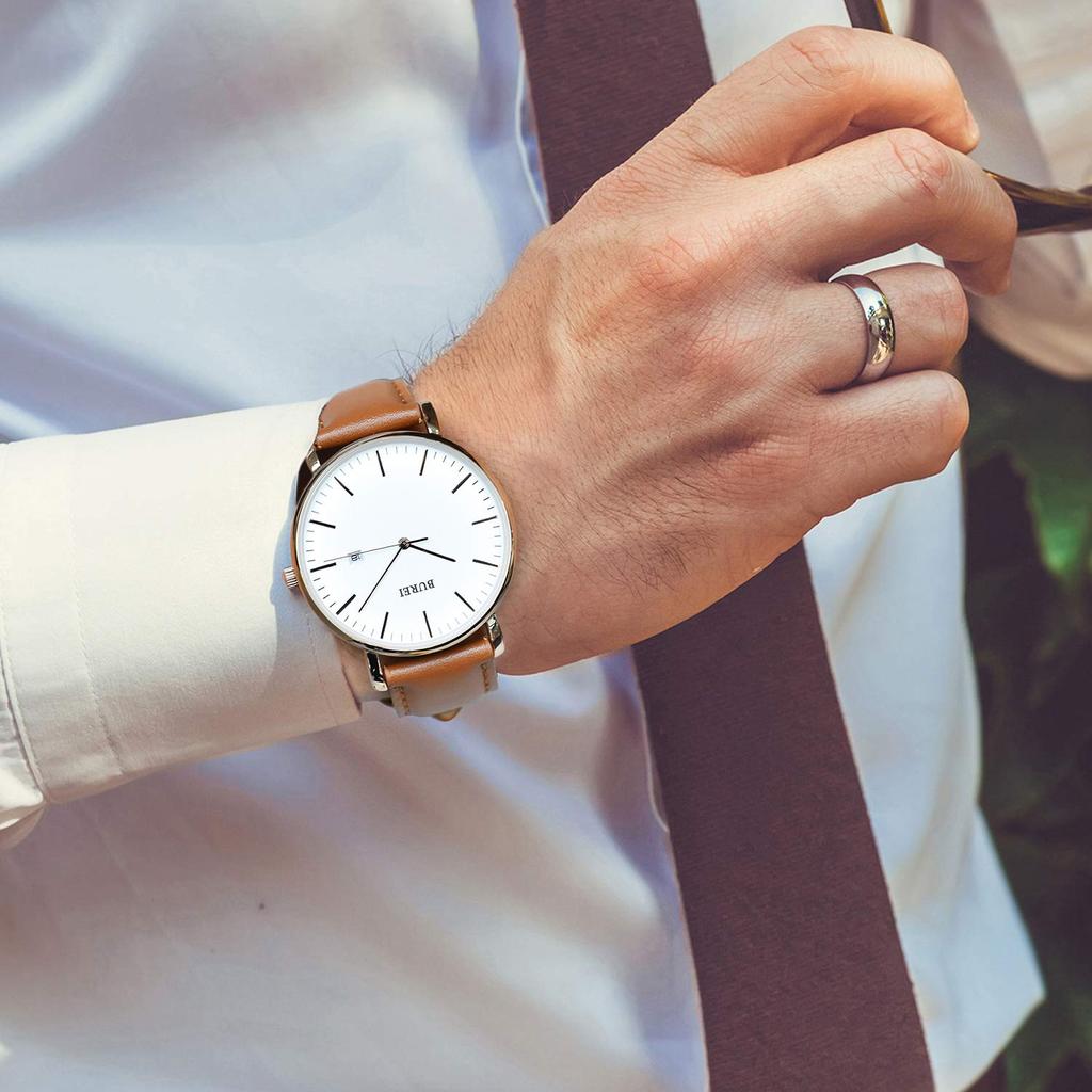 Часы BUREI кожаные популярные брендовые аналоговые простые водонепроницаемые часы стильные деловые часы для поездок на работу мужские [Товар]