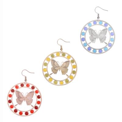 Легкие роскошные модные классические женские металлические украшения в форме бабочки с компьютерной резьбой, золотые блестящие серьги с подвесками разноцветных красок