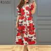 Women Summer V-Neck Casual Short Sleeve Print Dress