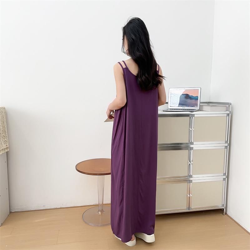 2025 New Sleeveless Cotton Rayon Slip Dress: Women's French Summer Beach Tank Maxi