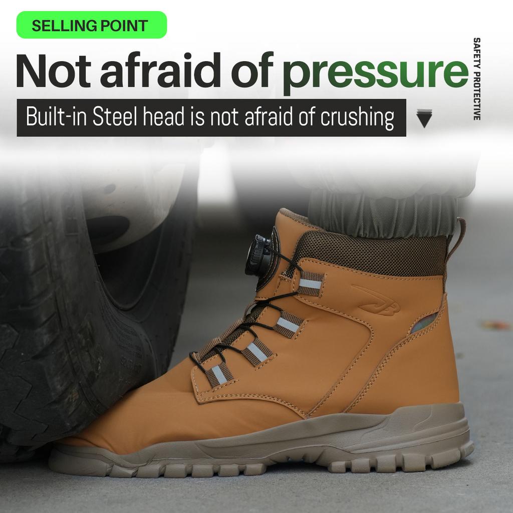 Men Waterproof Safety Boots High Top Steel Toe Anti-smash Stab-resistant Safety Shoes Design Suitable for Exploitation Site
