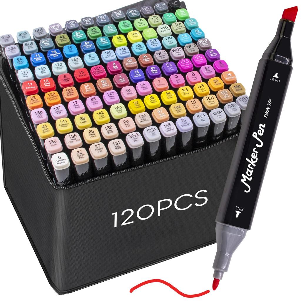 Art Marker Set - 120 Colors - Fine Head and Wide Head Double Head Pen - Permanent Color Pen for Adults and Professionals