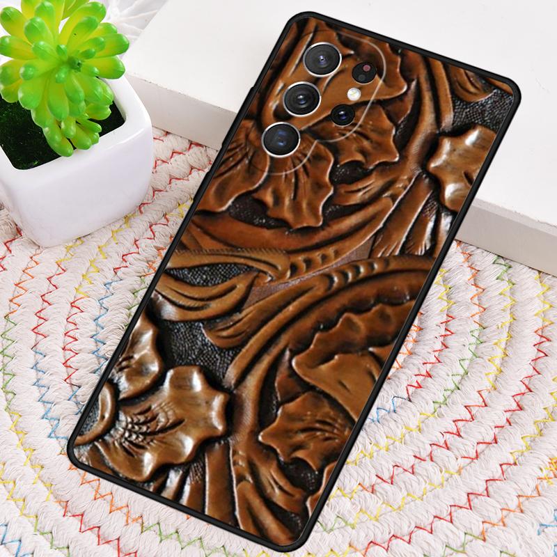 Brown Tooled Leather Pattern Phone Case for Samsung Galaxy note 10 pro S26 Ultra S23 S24 FE S25 S21 S22 PLUS shockproof Cove