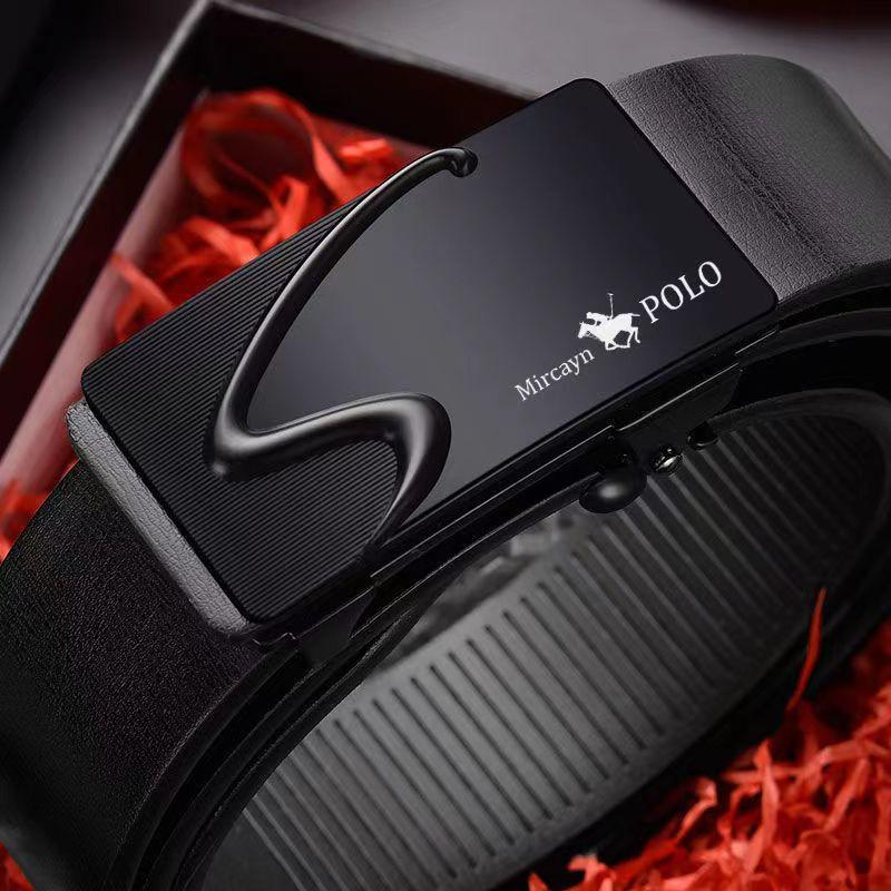 Мужской кожаный ремень с автоматической пряжкой из натуральной воловьей кожи для молодежи, повседневный индивидуальный корейский вариант трендового брючного ремня