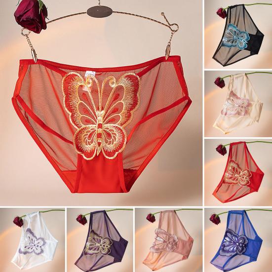 Женские трусы с вышивкой в виде бабочки, прозрачные сетчатые трусы со средней талией, эластичные, для первой брачной ночи, для спальни
