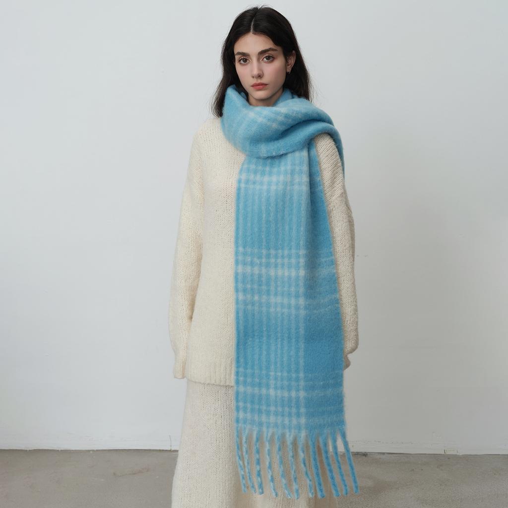 Homemade Circle Yarn Retro Blue-red Plaid Scarf Women's Winter Atmosphere Shawl Scarf