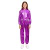 Girls Hip-hop Jazz Dance Performance Costume Long Sleeve Stand Collar Zipper Metallic Jacket Matching Pants Set