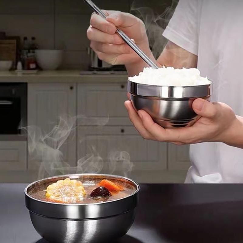 Миски с защитой от ожогов из нержавеющей стали, двухслойные, толстые, прочные, для супа, риса, миска для детской столовой в детском саду