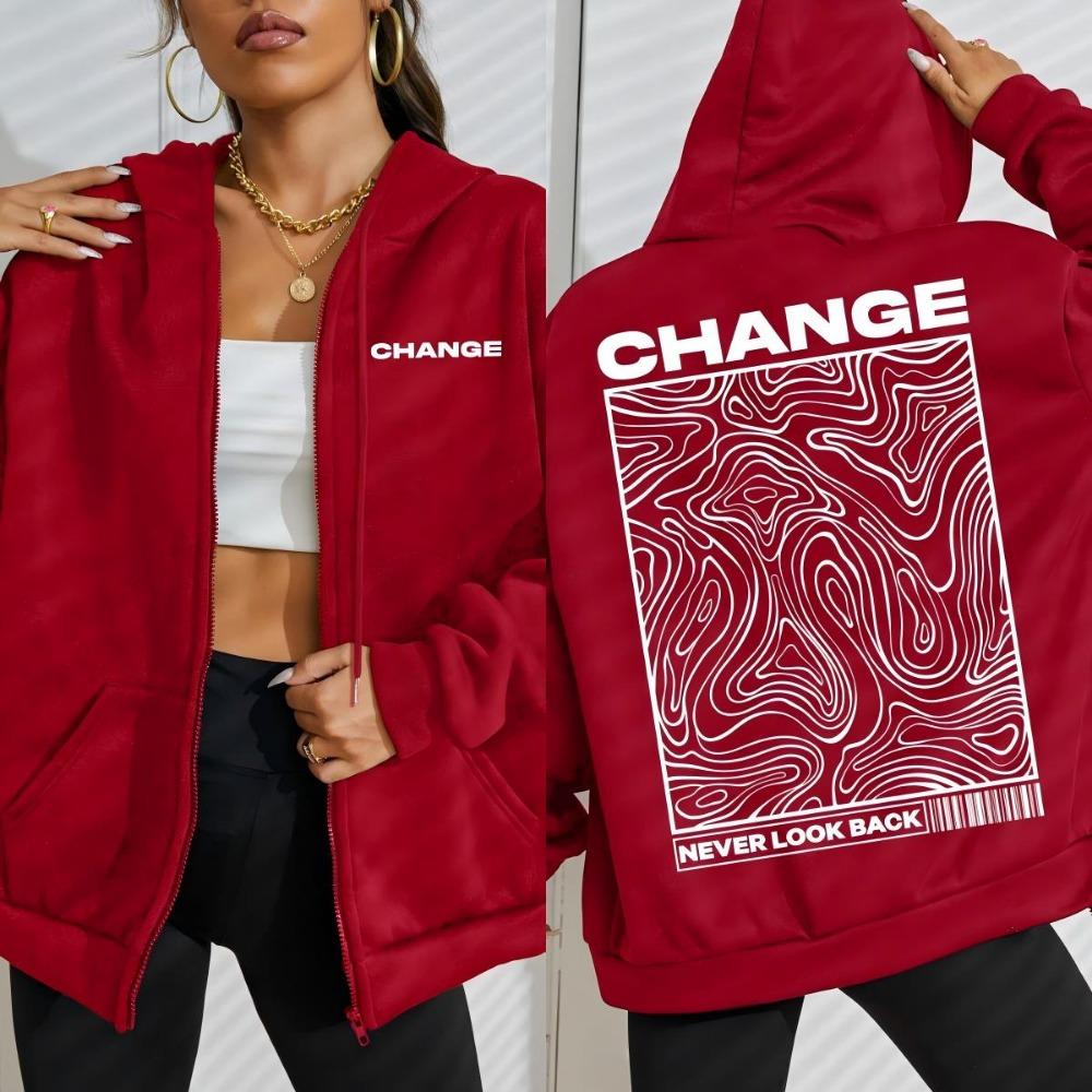 Меняй Никогда Не Оглядывайся Уличный Графический Принт Женское Худи на Молнии Осеннее Худи Свободные Повседневные Толстовки Флис Женская Одежда