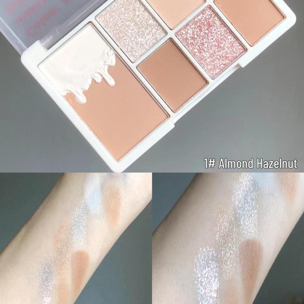 Палетка теней для век Xixi Huancai Mei Mou 7 цветов: Палетка теней для век в земляных тонах с шиммером и матовыми текстурами, для контуринга и хайлайтинга