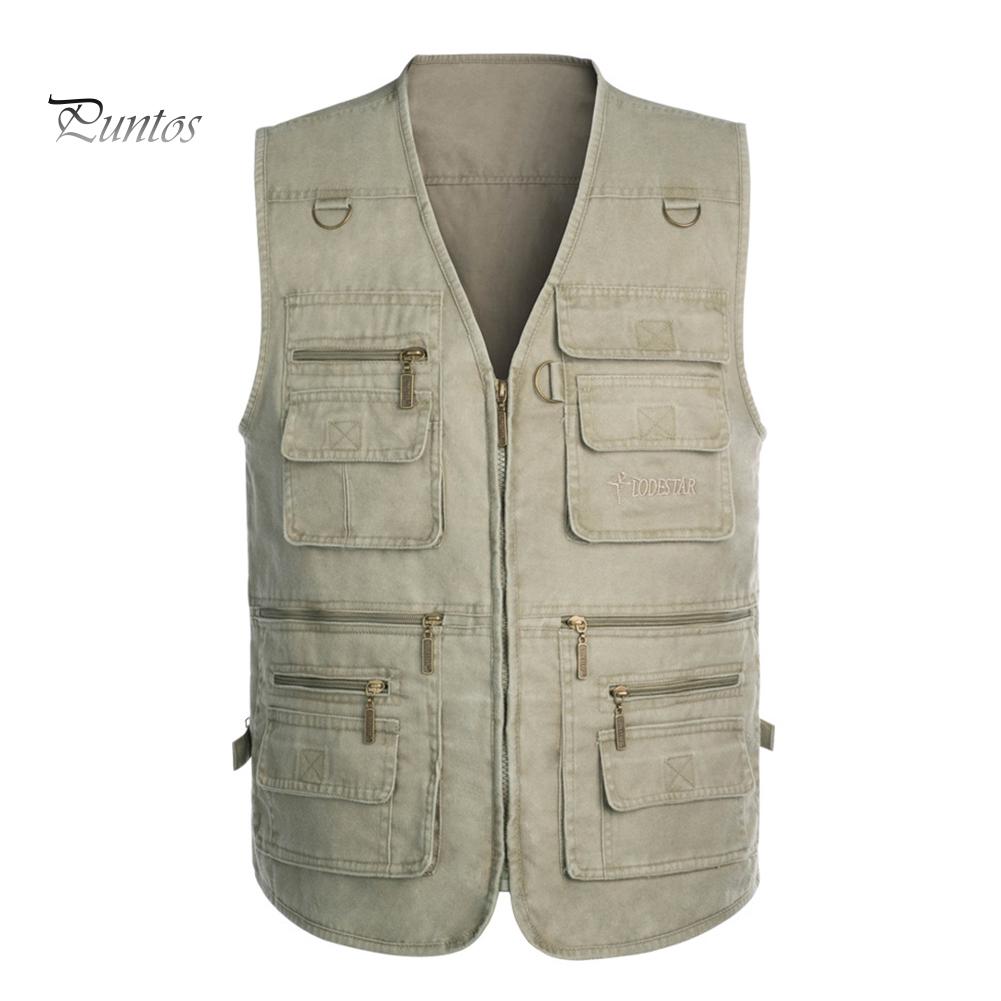 Puntos Men Multi Pocket Waistcoat Plus Size Outdoor Shooting Fishing Hiking Vest Jacket