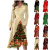 Women's Autumn And Winter Casual Fashion V-neck Long Sleeve Christmas Tree Print Long Dress