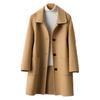 Women Jacket with Dual Pockets Lapel Solid Color Single-breasted Woolen Coat Loose Thermal Long