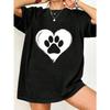 Black Oversized T-Shirt With Heart Paw Print Design For Casual Wear And Pet Lovers