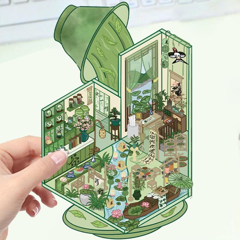 Cartoon Landscape Stickers Multiple Miniature World 3D Hut Unzip DIY Scene Manual Post