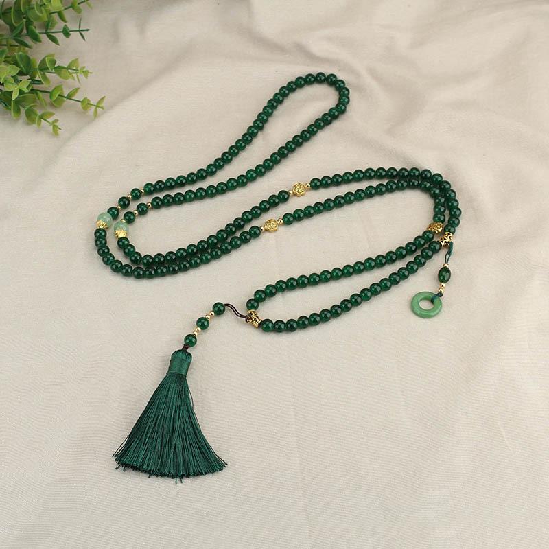 GEMCHIC Women's Chinese Style Multi-Layer Long Beaded Tassel Necklace, Versatile Back Chain, Ethnic Boho Fashion Jewelry