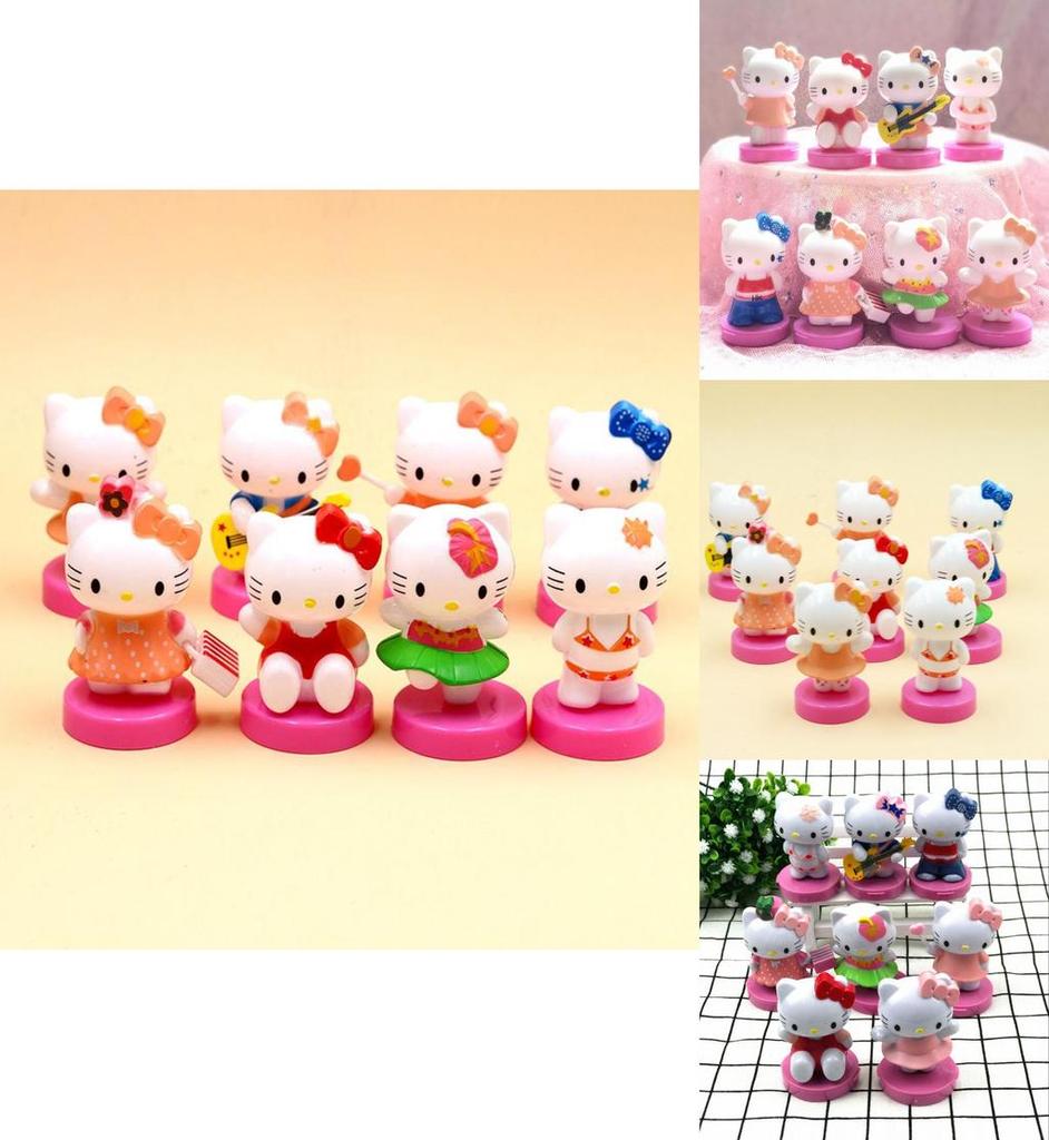 Набор мини-фигурок Hello Kitty из восьми штук, милые мультяшные миниатюры Kt, топперы для торта, подарок