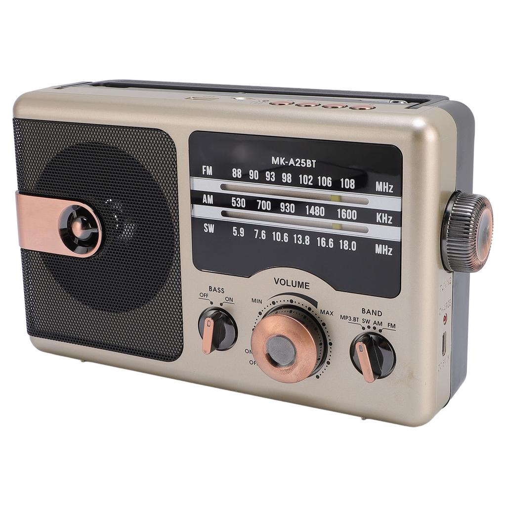 AM FM SW Portable Full Band Radio BT Speaker Storage Memory Card Multifunctional Music Player Gold