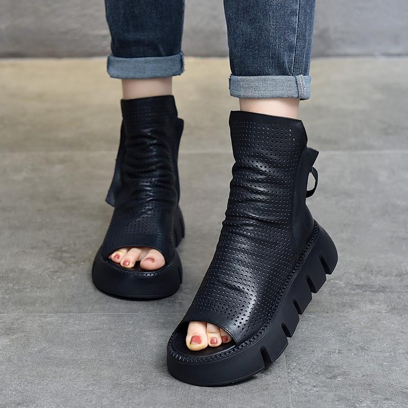 Johnature Модные туфли на платформе на толстой подошве, женские сандалии из натуральной кожи с открытым носком, сапоги с открытым носком