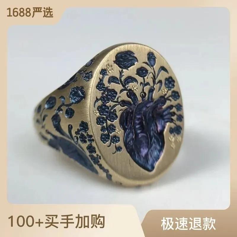 Кольцо из сплава Hecheng Vintage Flower: Смелая европейская и американская мода, женственное очарование