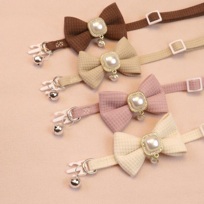 2026 Waffle Cat Collar Vintage Pearl Pendant Cute Bow Bell Dog Small Medium Pets