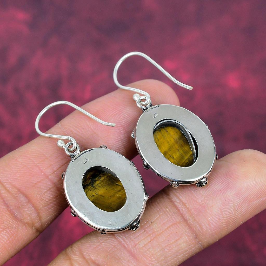 Серьги из чистого серебра 925 пробы с тигровым глазом, серьги с драгоценными камнями ручной работы, подарок маме, антикварные ювелирные изделия